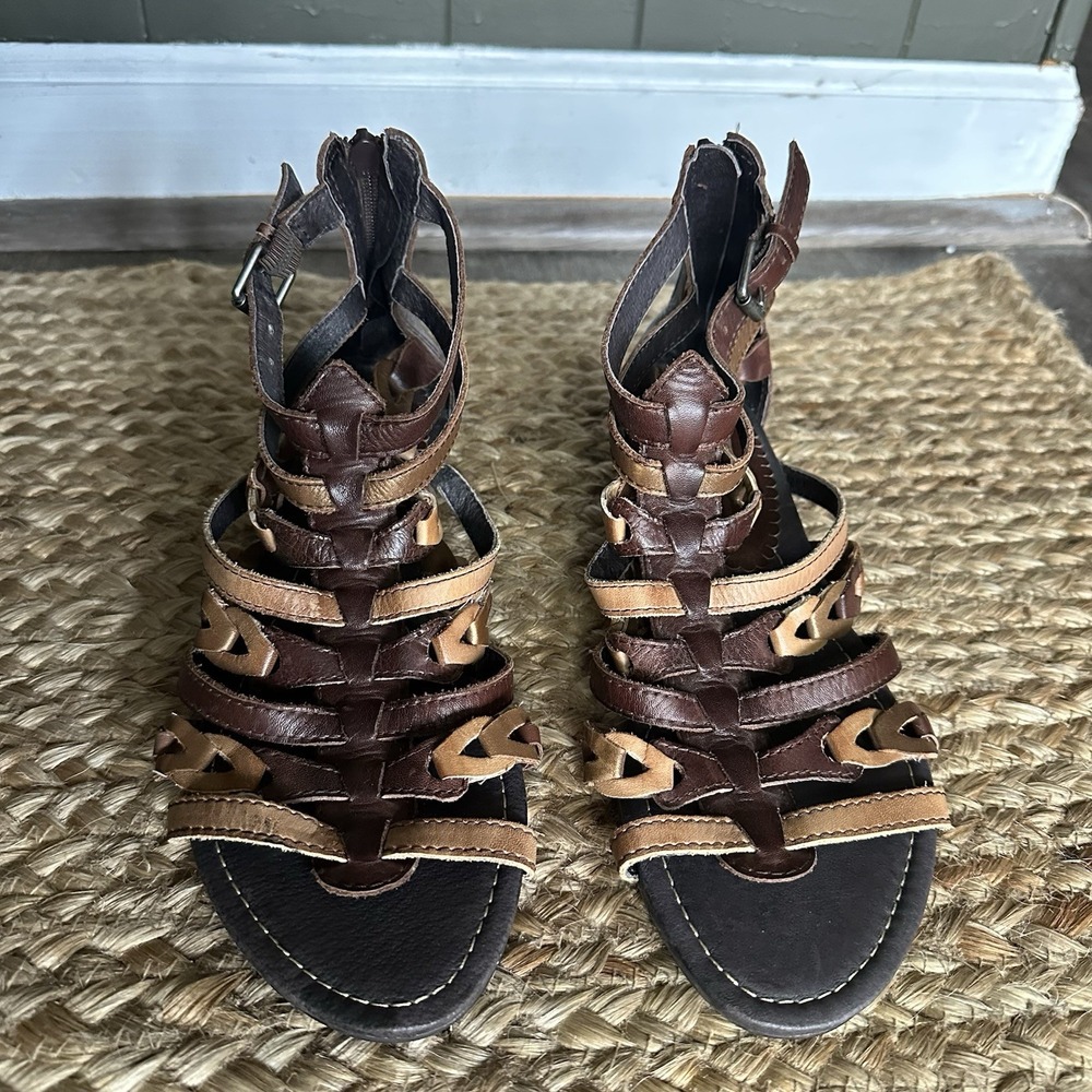 PIKOLINOS Brown Leather Strappy Back-Zip Ankle Strap Sandals 39 8.5 - Picture 3 of 9